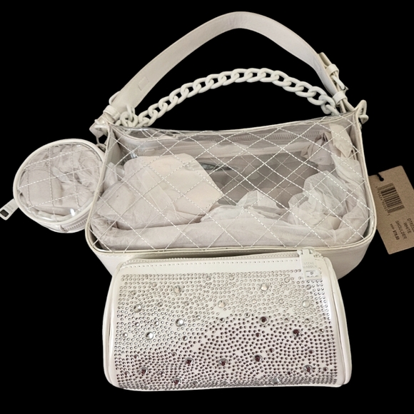 NWT Steve Madden 3-pc White/Clear Shoulder Bag/Purse - Picture 6 of 6